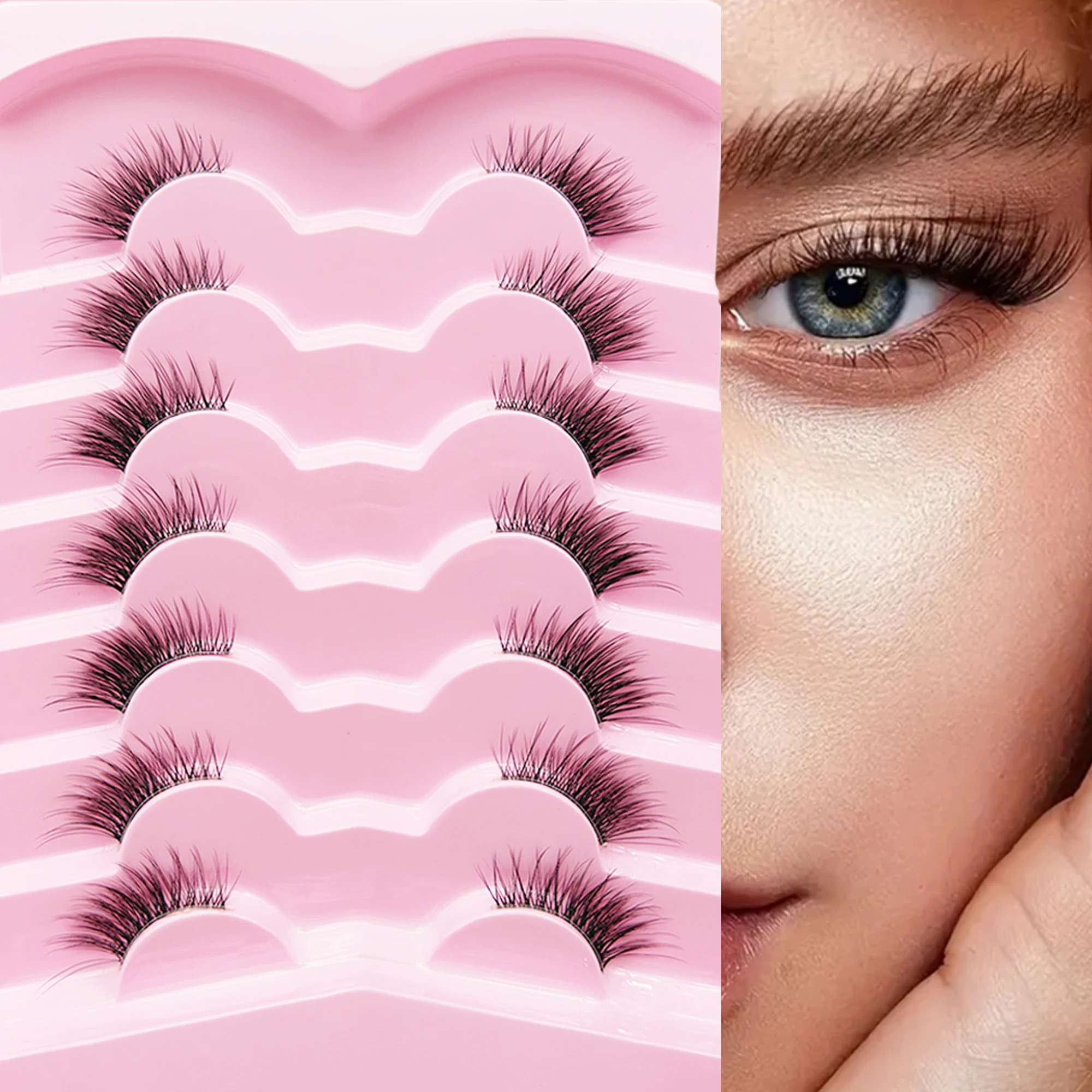 7 Pairs Half Eyelashes Natural New Faux Mink Cat Eye Lash Wispy Fluffy Soft False Lash Extension Makeup Tool