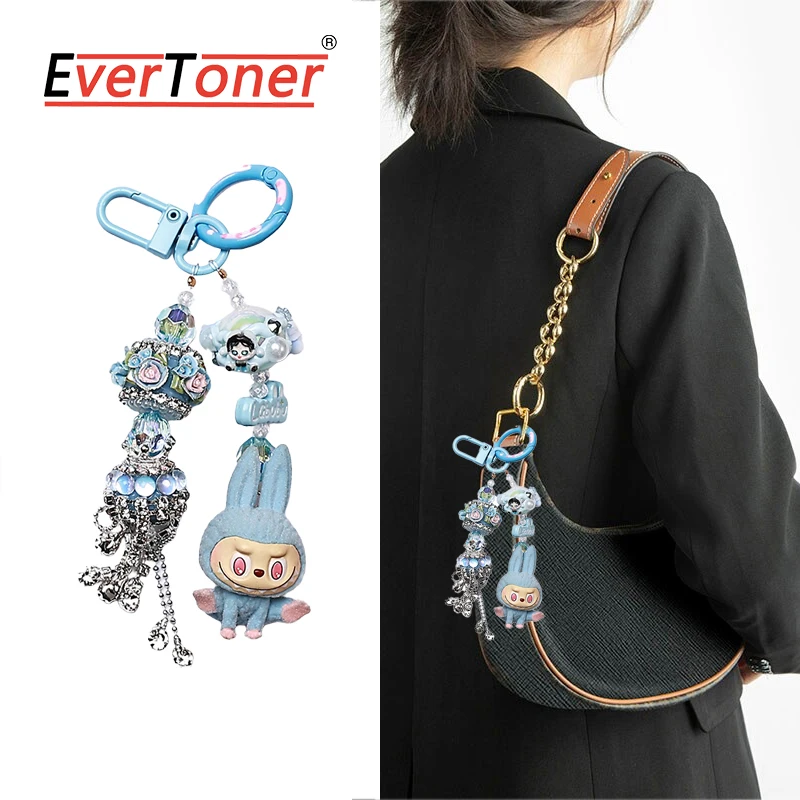 EverToner Cute Labubu Pendant Keychain Women Fashion Trend KeyChain Bag Charm Bag Accessories