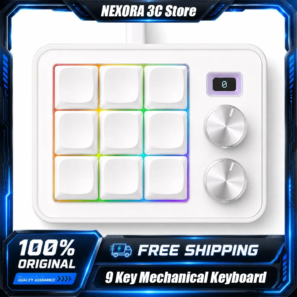 Teclado Mecânico de 9 Teclas com Macro, Teclado Programável com Botão Rotativo, Mini Teclado Personalizado para Jogos osu, Acessórios para Escritório 
