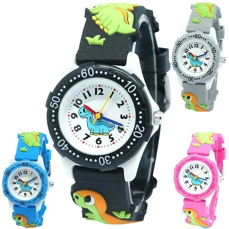 

4Pcs Dinosaur 3D Cartoon children Cute watch girls Rubber kids watches boys Silicone Quartz WristWatch Brand