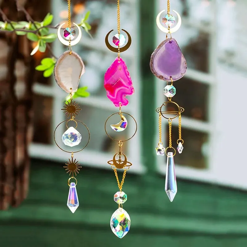 

1 Pc Agate Raw Stone Sun Catcher Outdoor Garden Lighting Crystal Prism Ball Pendant, Home Decoration Crafts