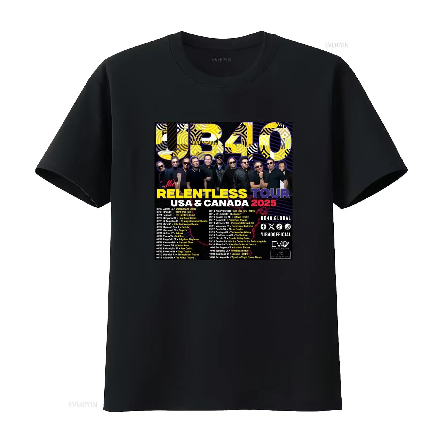 Streetwear UB40 The Relentless Tour 2025 Music Band Print Casual T Shirt vintage Washed Stylish Comfortable Versatile Unisex