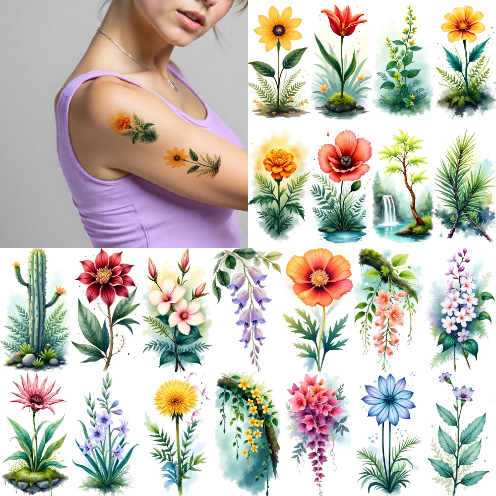 

9pcs Temporary Tattoo Watercolor Tattoos Waterproof Long-lasting Body Stickers Floral Patterns Watercolor For Ladies Shoulders