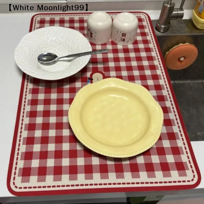 30x40cm Absorbent Mat — Cartoon Pattern, PVC Material, Highly Absorbent; Suitable For The Kitchen.〔White〕