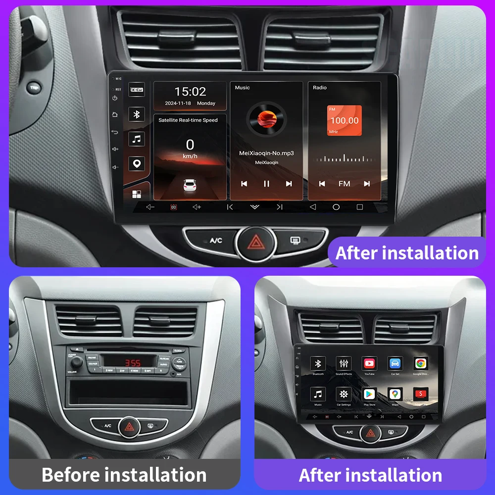 SCARLIU Para Hyundai Solaris 1 Accent 2010-2016 GPS Sistema Estéreo Do Carro Carplay 2din Android 13 Rádio Do Carro Multimidia Reprodutor de Vídeo