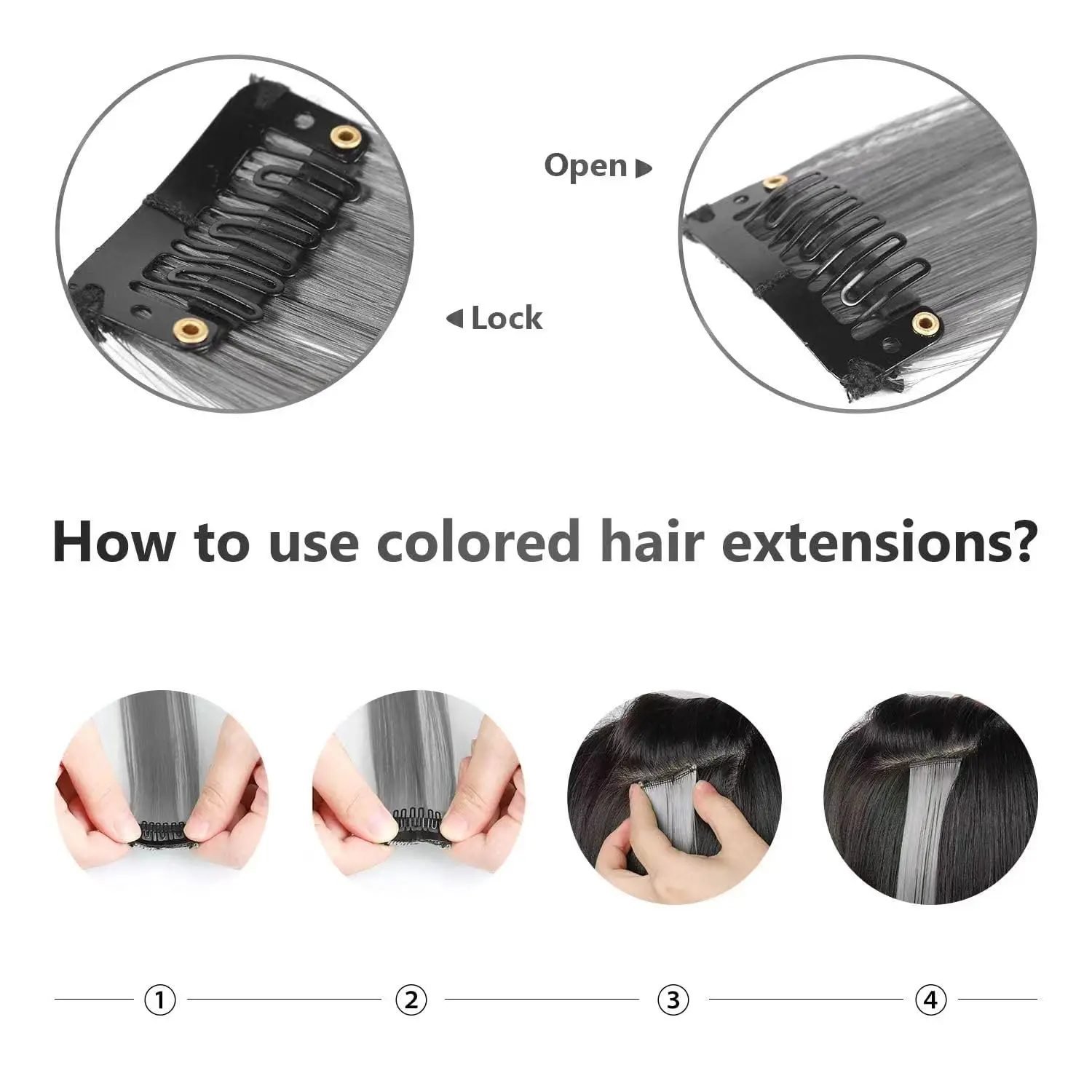 10Pieces 22 inch Colored Hair Extensions, Multi-colors Party Highlights Clip in Synthetic Hair Extensions