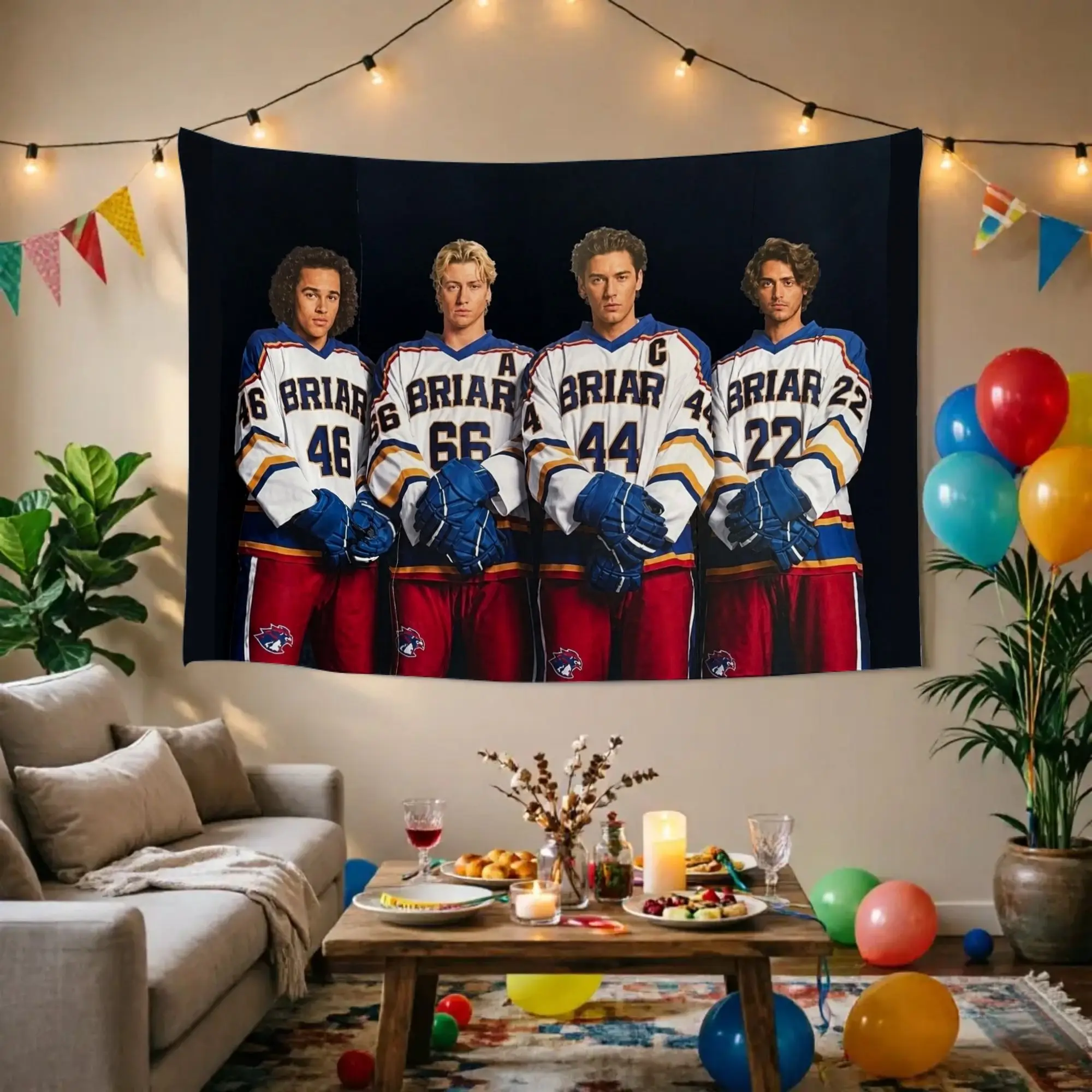 1pc Off Campus Briar Ice Hockey Four Guys Tapestry, Cool Room Stuff, Large Size, Polyester 2D Print,Bedroom Stuff, Sports Room D