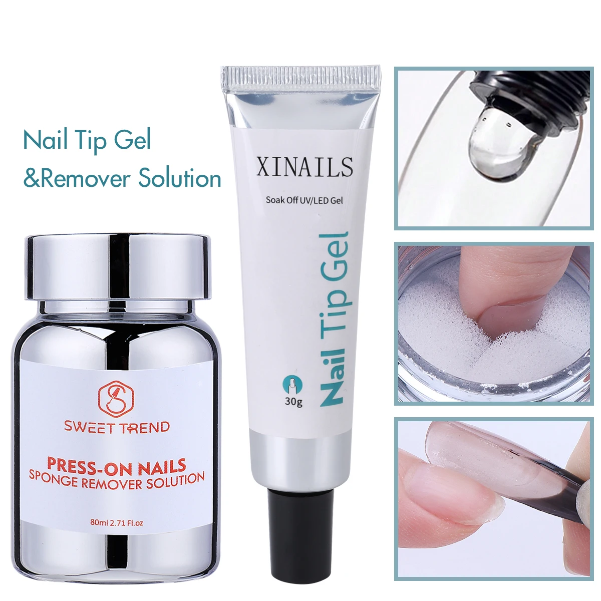 

Nail Tips Glue And Press On Nail Debonder Set Clear Soft Patch Gel Adhesive Tube Gel Quick Remover Liquid Professional Manicure