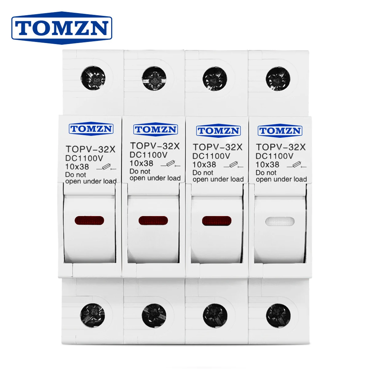 TOMZN 4P 1100V DC Fuse Holder 10*38mm High Voltage Solar PV TOPV-32 Base Photovoltaic System Protection Protector PV LED