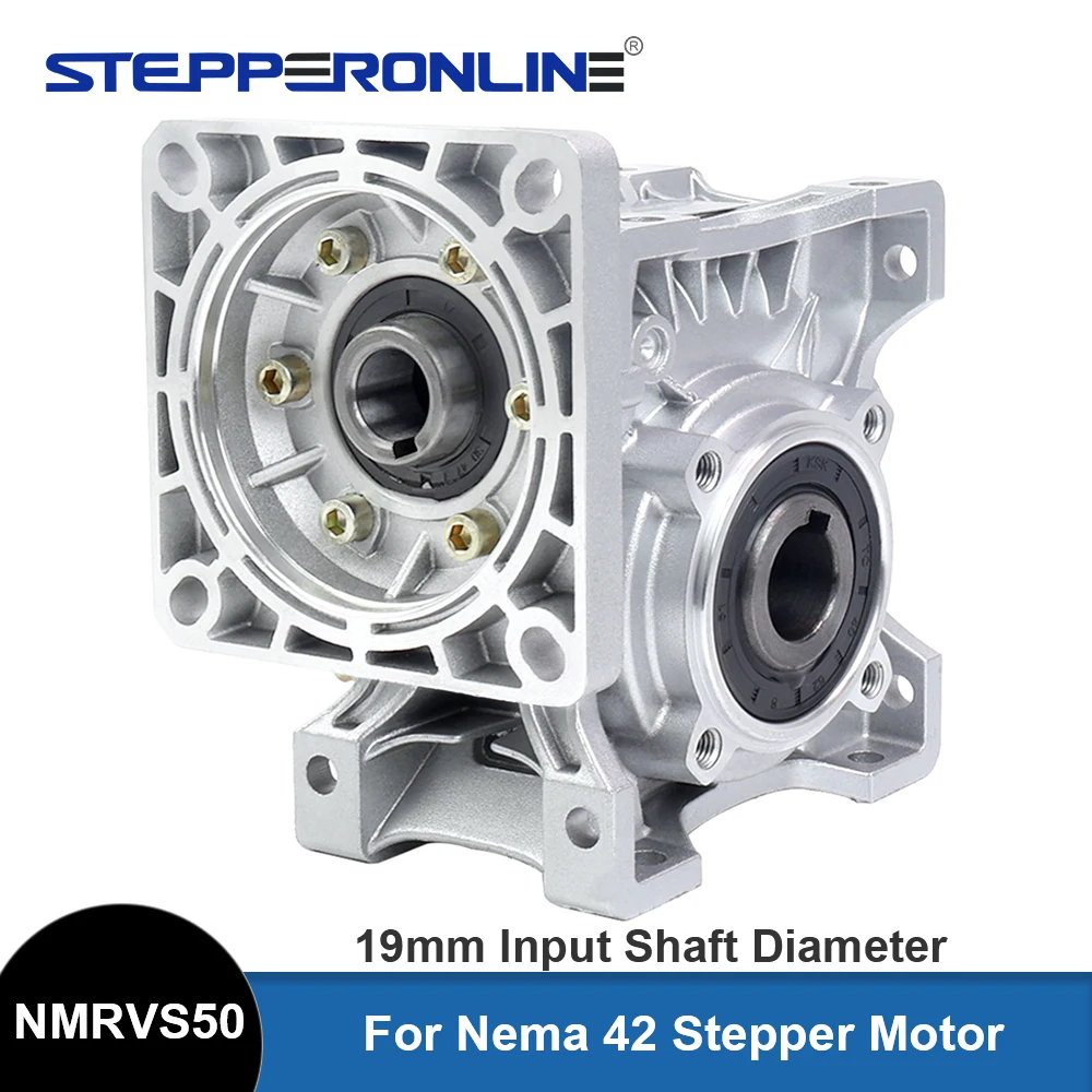 

STEPPERONLINE Nema 42 Stepper Motor Worm Gearbox NMRVS50 Speed Reducer with 19mm Input Gear Ratio 5:1/10:1/15:1/20:1/30:1/50:1