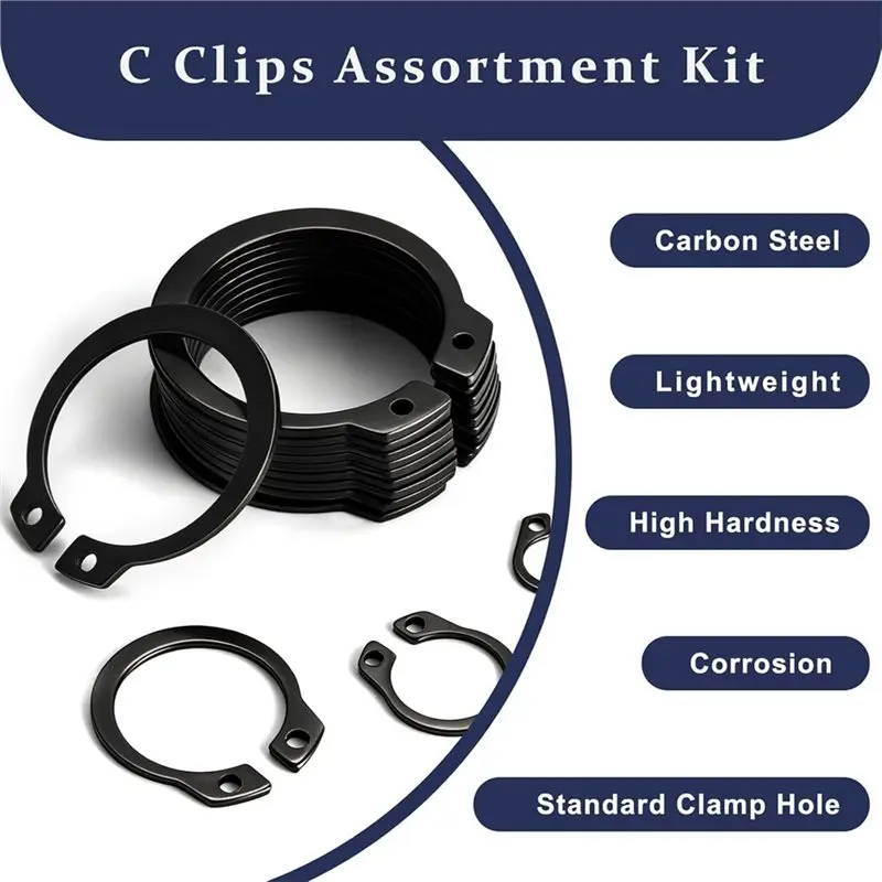 WCS-Retaining Ring C-Clip Snap Circles 460PCS Metric - External For Shaft Auto Motorcycle 15 Sizes Assorted Kit Circlips