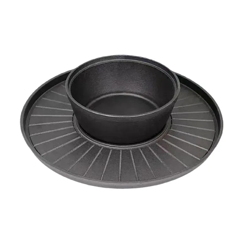 Round Cast Iron 2-in-1 BBQ Grill & Hot Pot Plate Multifunctional Teppanyaki Griddle For Home Indoor Barbecue Cooking