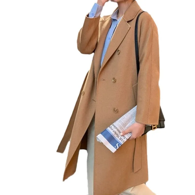 

2024 autumn and winter high-end double-sided cashmere coat women's medium and long loose small thickened woolen coat