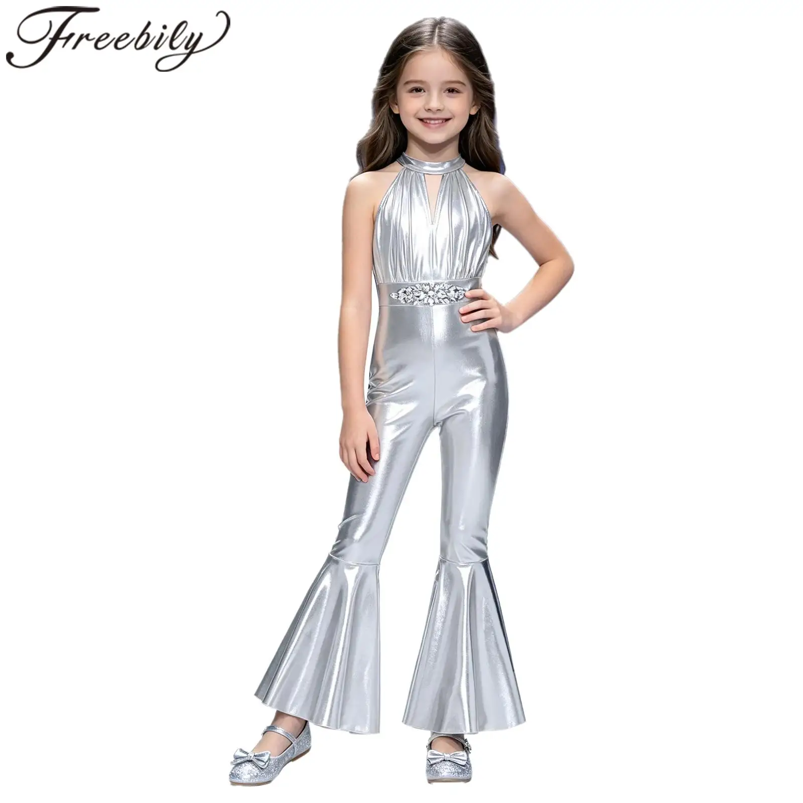 

Children Flared Jumpsuit Kids Streetwear Girls Festival Disco Romper Party Shiny Sequin Tassels Costume Outfit Sparkly Flares