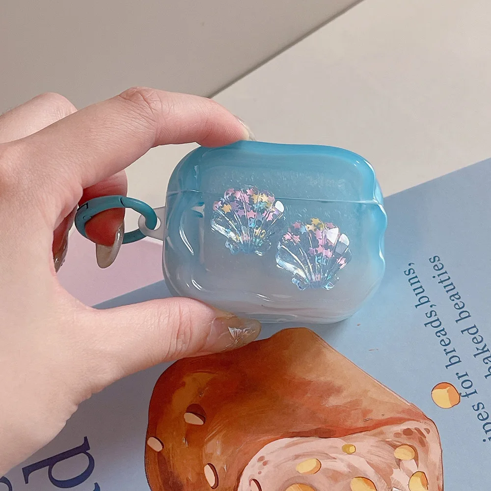Étui de téléphone AirPods Pro 2 avec porte-clés, coque perlée, vague dégradée, housse de protection en silicone souple, sauna, luxe, 3D