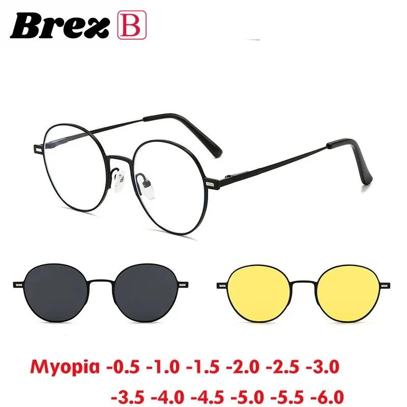 ollymurs-3-in-1-round-photochromic-myopia-sunglasses-magnetic-clip-glasses-women-men-polarized-prescription-frame-050-to-10
