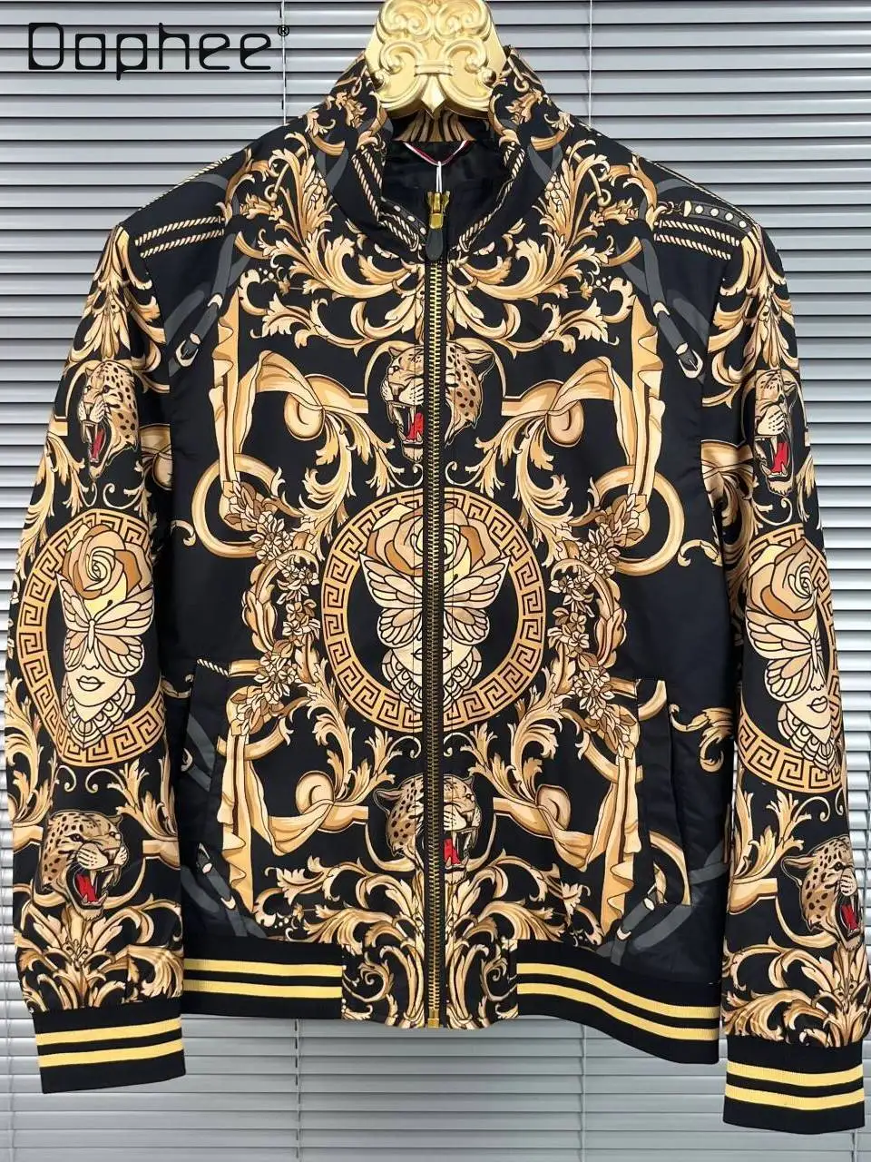 

Мужская куртка с длинным рукавом в европейском стиле с воротником-стойкой, модная модная куртка с индивидуальным принтом, красивые роскошные свободные куртки