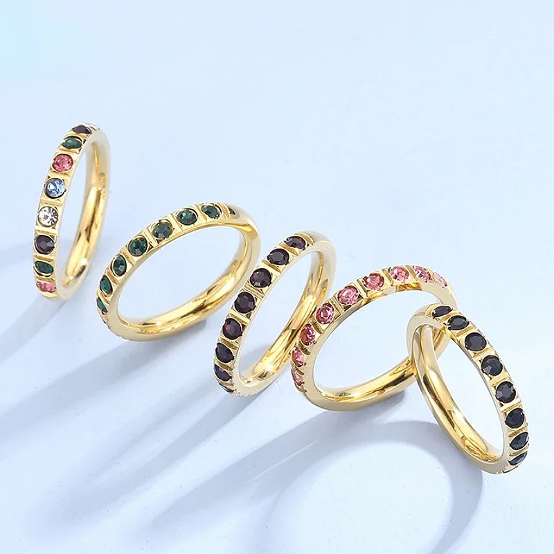 3mm Trendy Stainless Steel Rings For Women Mini Round Zircon Multiple Color Wedding Bands Finger Mujer Rings Jewelry Wholesale