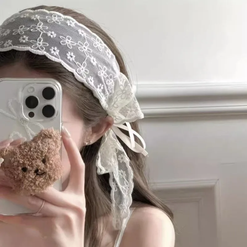 

Fashion Wide Ribbon Lace Bow Headwear Headband for Women Men Girls Vintage Hairband Hoop Korean Hair Accessories