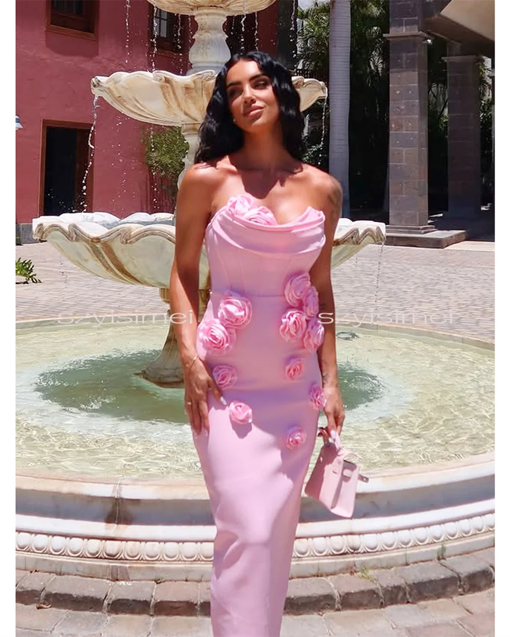 맞춤형 핑크 인어 꽃무늬 프롬 드레스 바닥 길이의 이브닝 드레스 럭셔리 민소매 정장 이브닝 드레스 럭셔리 2026