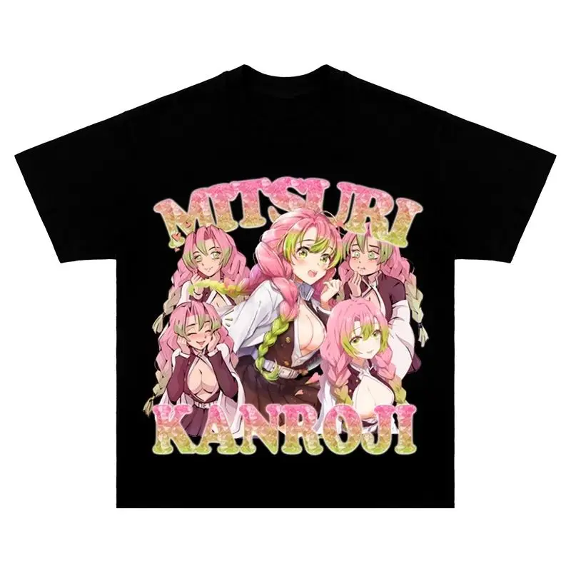 

Ghost Exterminator Blade Cotton Retro T-Shirt Love Column Vintage Anime Heavy Short Sleeve Loose Hip Hop Top Men