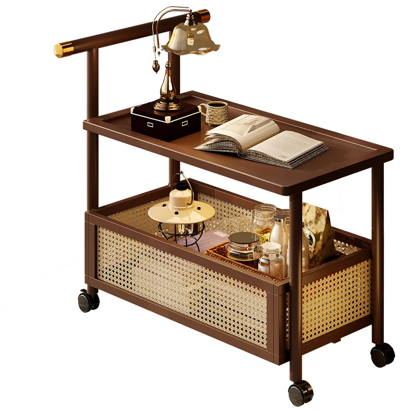 

2-Tier Vintage Wooden Rolling Cart Utility Storage Trolley Organizer with Wheels for Kitchen Office or Kids' Room