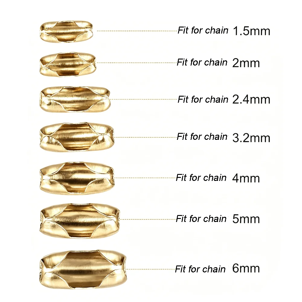 Goldfarbene Edelstahl-Kugelketten-Verbindungsverschlüsse für DIY-Halsketten, Armbänder und Schmuckherstellung, 50 Stück/Los – Detail 1