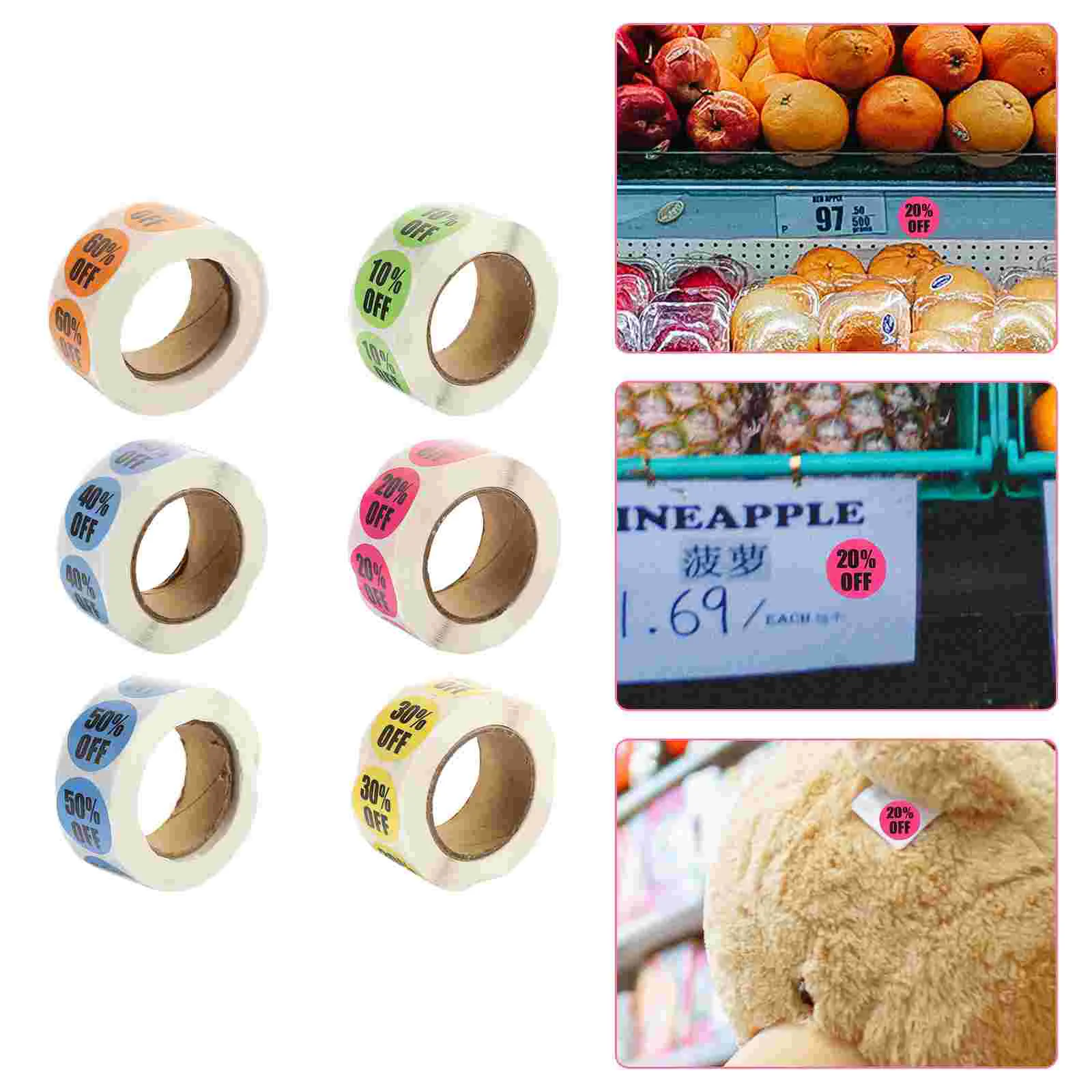 6 Rolls Discount Stickers Nail Supermarket Price Decals Sale Colorful Round Garage Paper Retail Labels