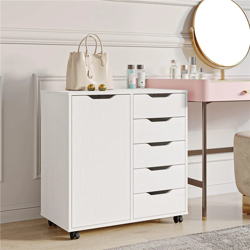 #For Cross-border Modern Simplicity Wood 5-Drawer Chest of Drawers Cabinet Storage Office Low Cabinet Wheels Office Storage