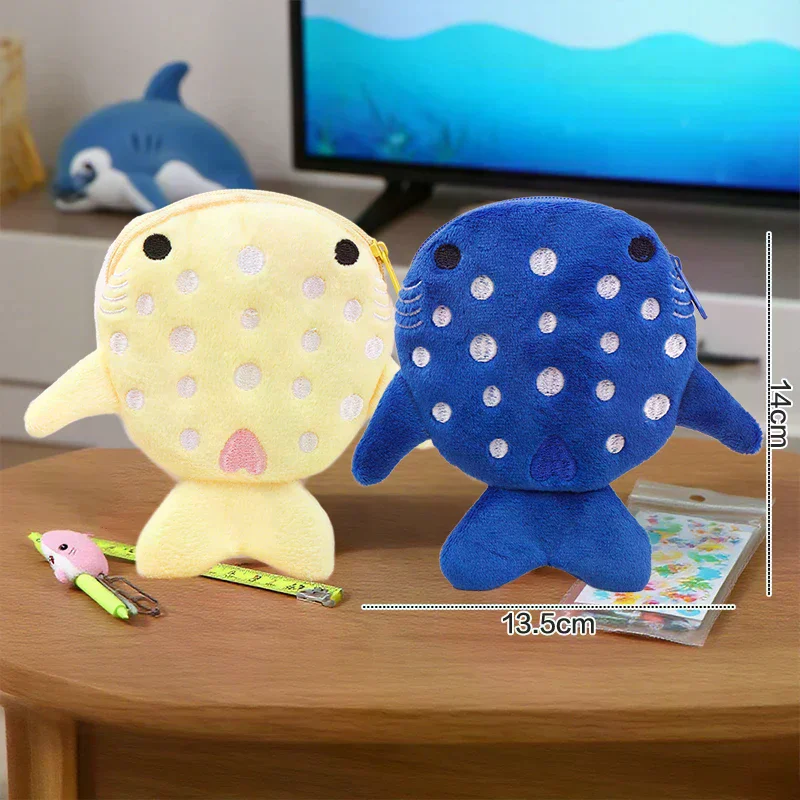 Monedero con Mini ballenas de tiburón azul para mujer, monedero de felpa con cremallera, monedero pequeño de diseñador, bolsa para llaves y auriculares