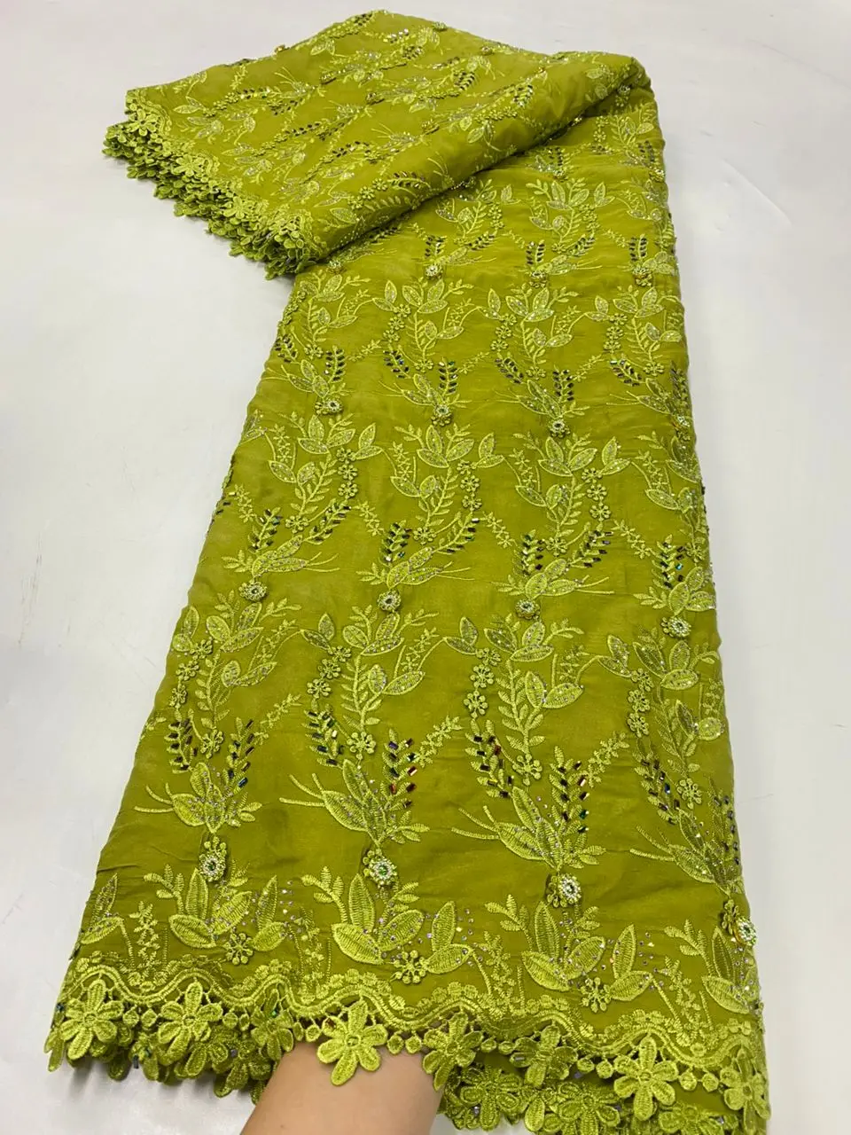 

Зеленое хитовое предложение: африканское кружево из хлопка с вышивкой, шифоновое кружево с камнями для свадебных платьев, 5 ярдов, H208-1