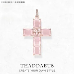 Pendant Rose Color Stone Cross Brand Fashion Trendy Jewelry Europe 925 Sterling Silver Gift For Woman