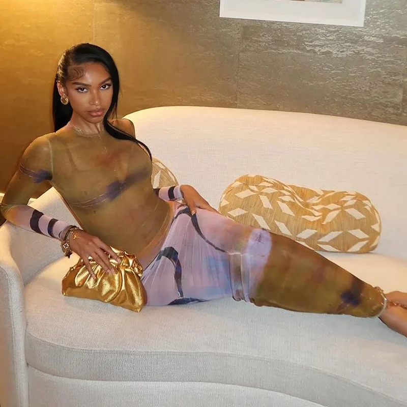 

Women's Retro Style Print Turtleneck Long Sleeve Backless Hips Wrapped Long Dress, Gauze Spliced Slight Perspective, Sexy