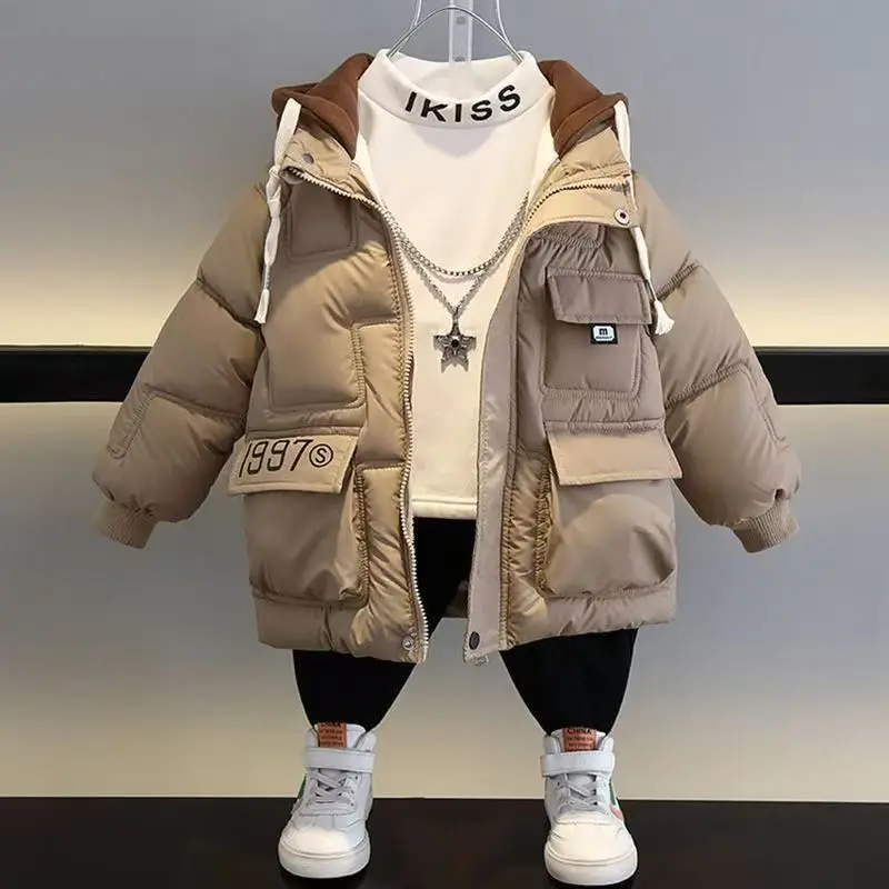 

Boys' Winter Cotton Coat With Plush And Thick Cotton Jacket Anti Fouling Down Cotton Jacket Casual And Fashionable Warm Jacket