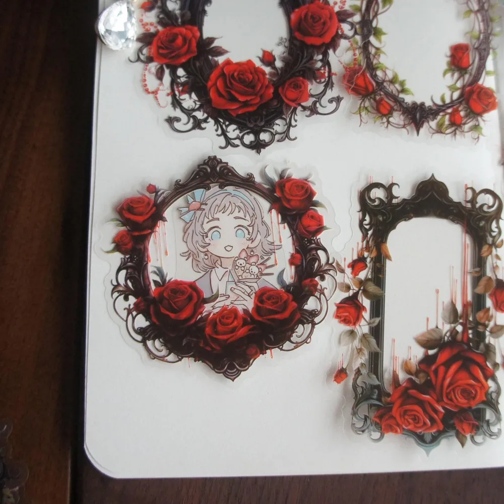 15 Pcs Horror Story Rose Skull Frame Design Pvc Sticker Gift Tag Decoration Scrapbooking DIY Sticker