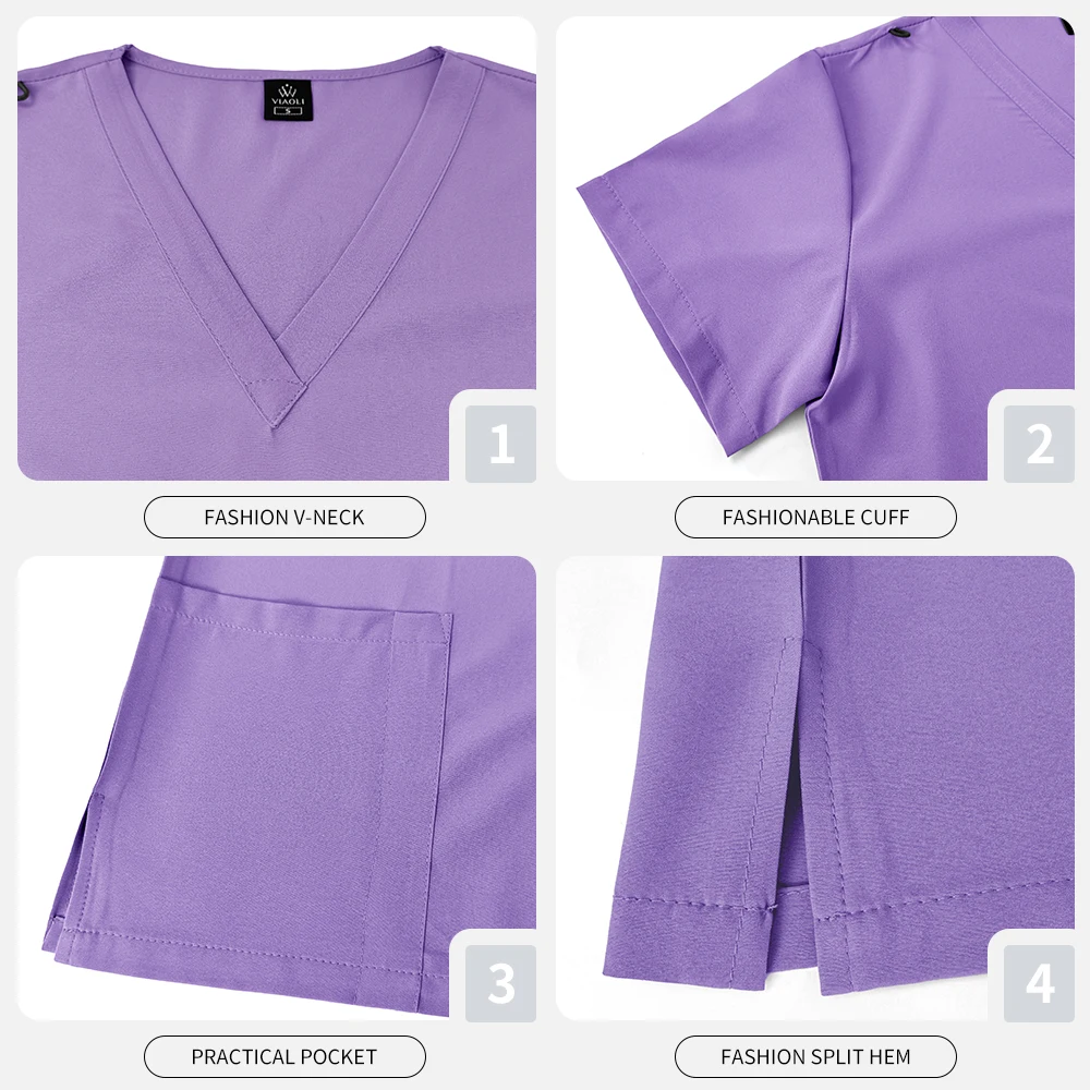 Solid Color V-neck Work Uniforms Men and Women Brush Hands Pet Grooming Clothes Hospital Doctor Nurse Hand Washing Work Uniforms
