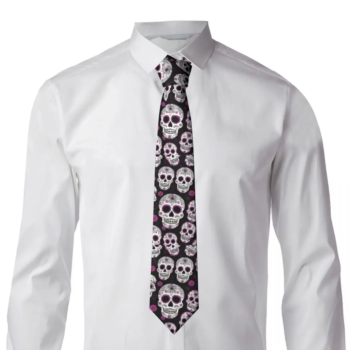 Mens Tie Classic Skinny Sugar Skulls Spoonflower Neckties Narrow Collar Slim Casual Tie Gift