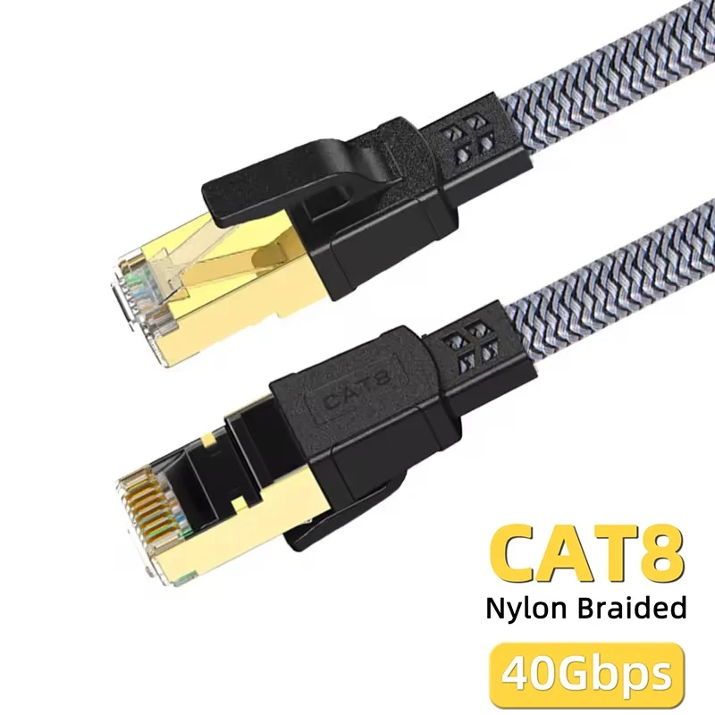 Câble réseau RJ45 plat tressé en nylon, cordon de raccordement LAN pour jeux, câble plat tressé en nylon pour routeur Internet, serveur, câble réseau LAN