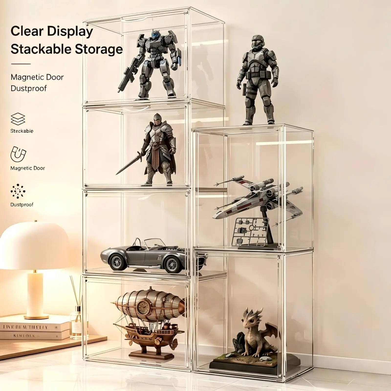 Vitrine, staubdicht, transparent, Aufbewahrungsbehälter, Behälter, Organizer, Tasche, Showbox für Figuren/Spielzeug/Sammlerstücke/Gundam/Automodell/Lego