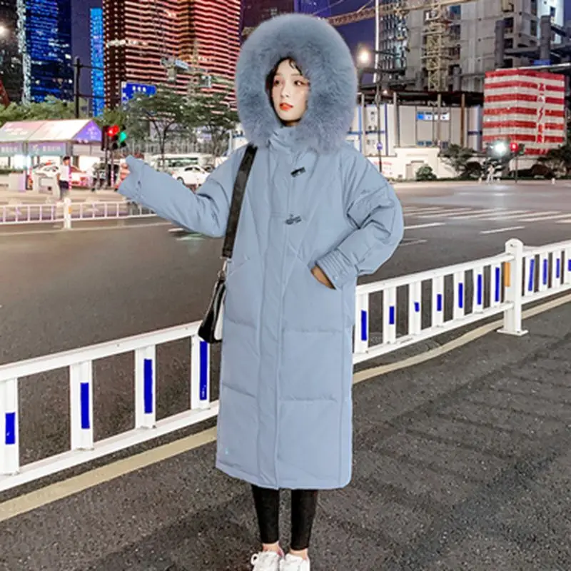 

2023 New Women Down Cotton Jacket Winter Coat Mid Length Version Parkas Thicken Fur Collar Outwear Hooded Overcoat