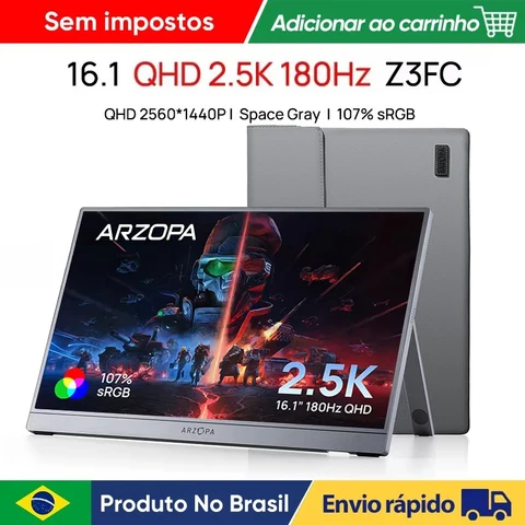 [NOVO] Monitor Portátil ARZOPA de 16,1 polegadas 180Hz 2.5K 107% SRGB Cinza Espacial com Bolsa de Armazenamento Z3FC para PS4/5 Steam Deck Switch PC Mac
