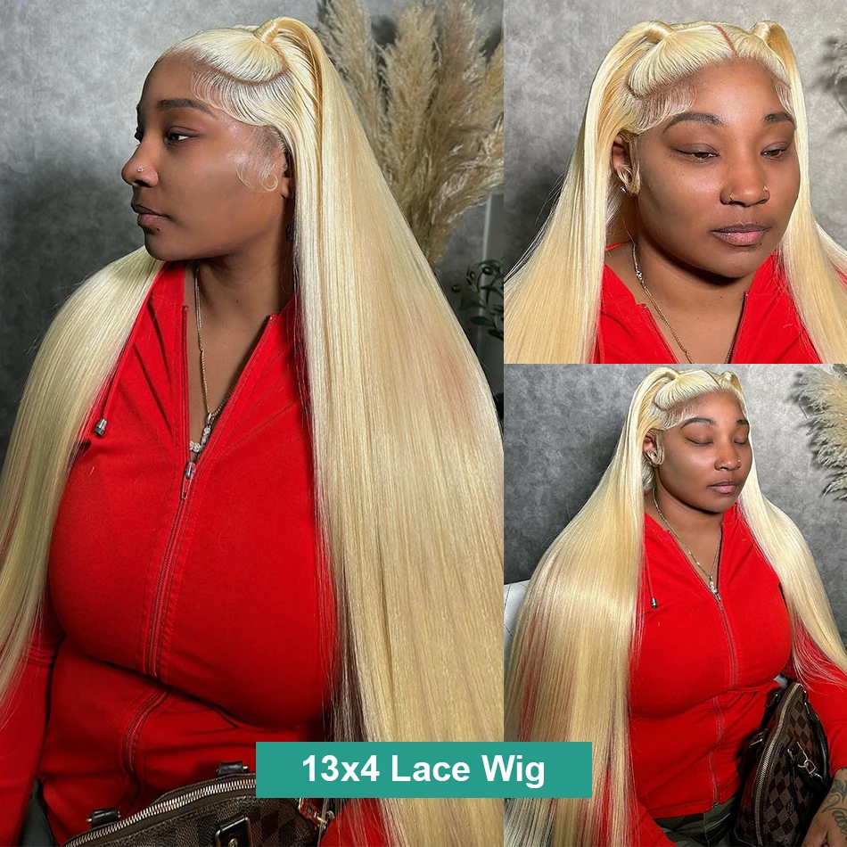 Perruque Lace Front Wig brésilienne naturelle, cheveux lisses, blond 613, 13x6, 13x4, pre-plucked