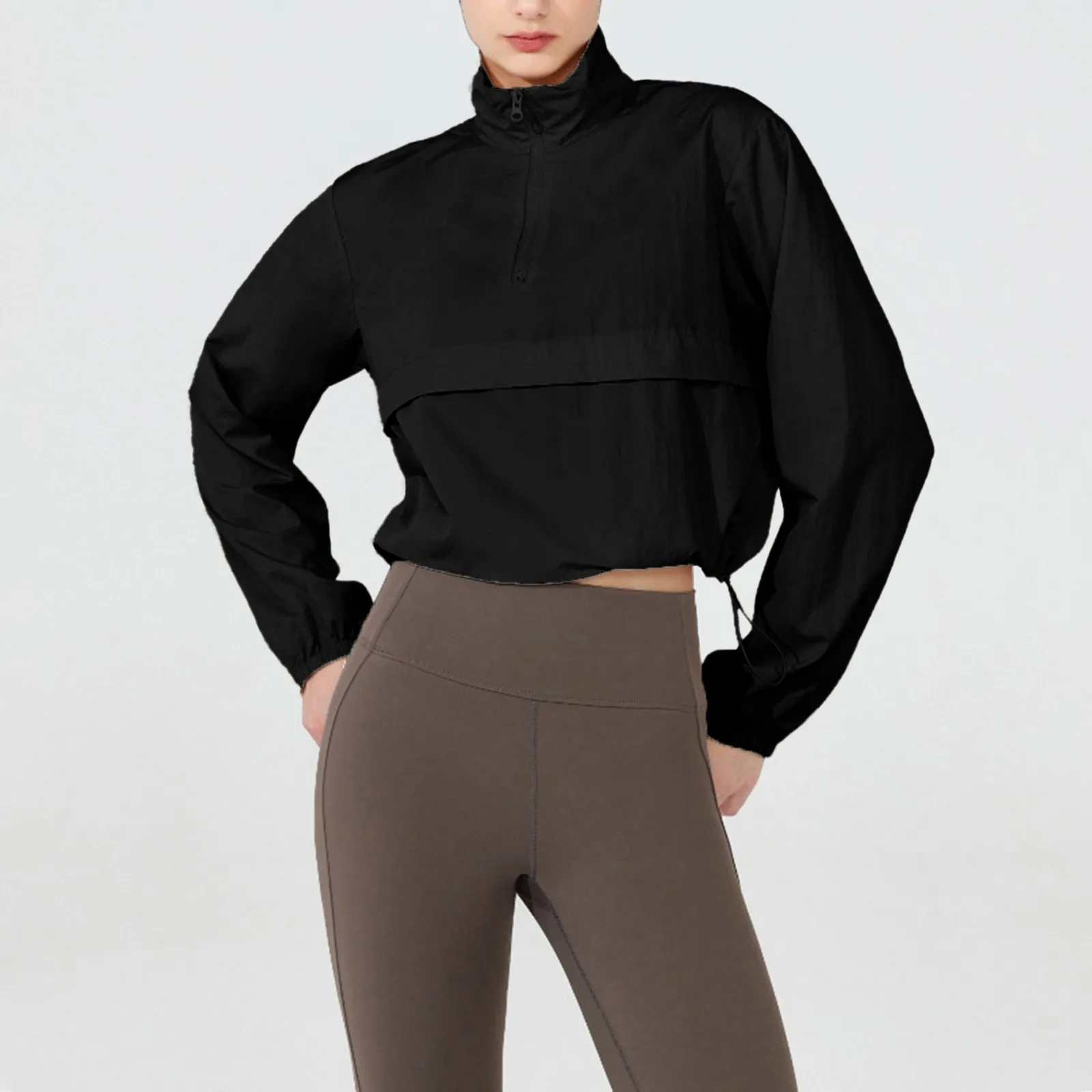 Dámská podzimní větruodolná nepromokavá bunda, odolná proti UV záření, fitness běžecká sportovní bunda, stojáček se stahovací šňůrkou, rychleschnoucí topy - náhled 3