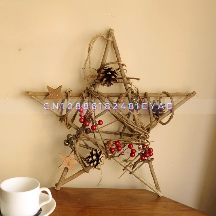 Nordic Creative Natural Tree Branch Five-pointed Star Christmas Wall Decoration Pendant Wall Hanging American Wall Decoration