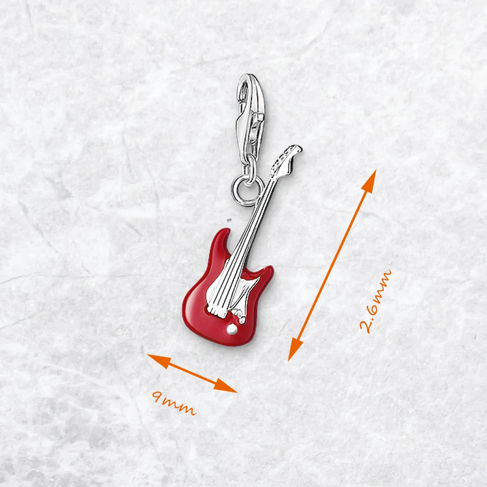 Charm Pendant Red Guitar Lucky Gift For Women Men Solid 925 Sterling Silver Brand New Musical Fine Jewelry