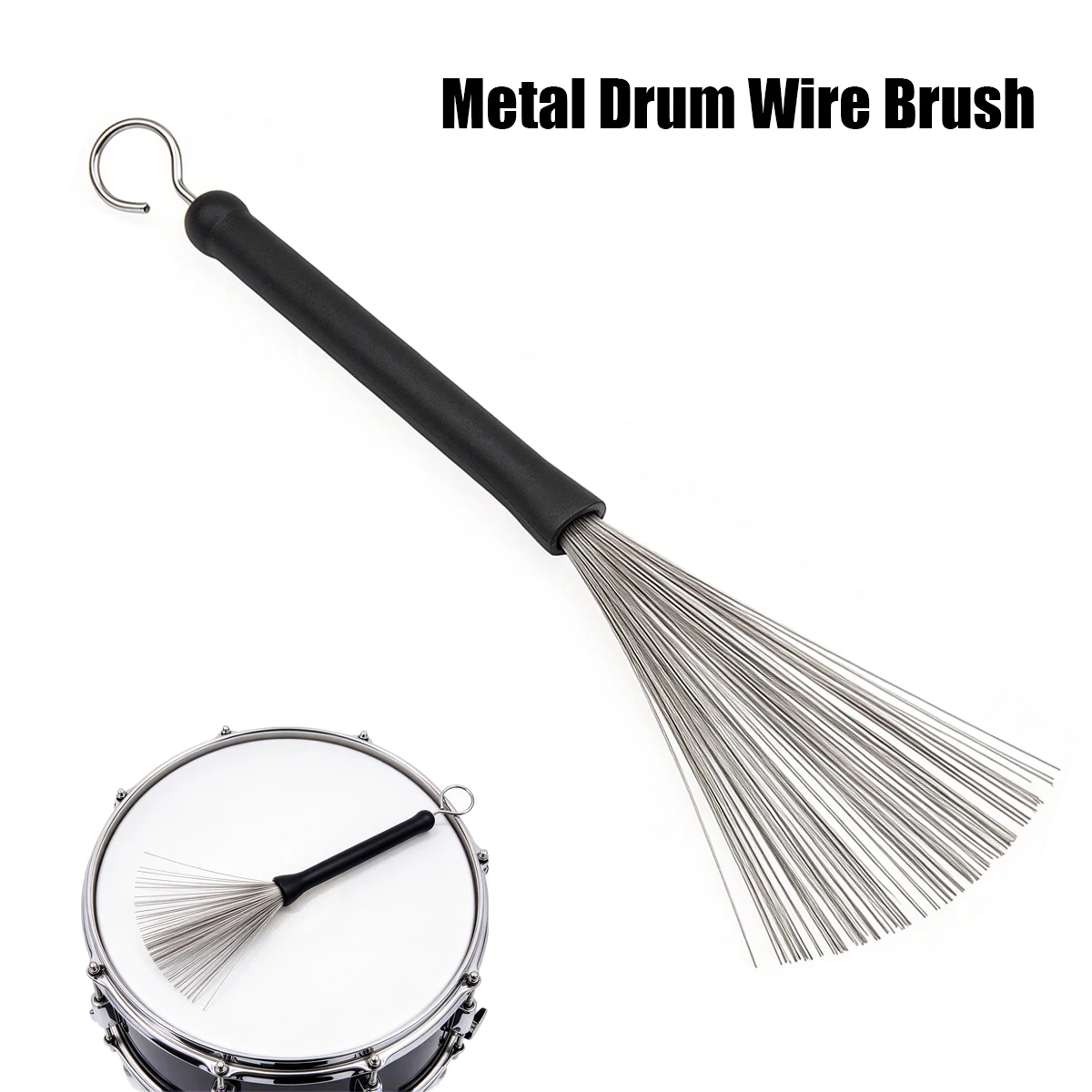 Miwayer Retractable Metal Drum Brushes - Steel Wire, Plastic Handle, Loop End, 32cm, for Drum Set & Percussion Players