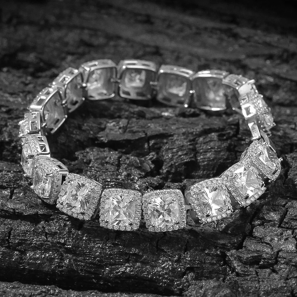 

10 мм кластер BaguetteCZ квадратной формы CZ браслет-цепочка для женщин ледяной зубец установка звеньев браслет-цепочка модные ювелирные изделия в стиле хип-хоп