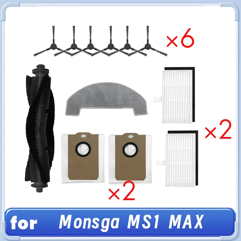 A83X-cepillo principal Cepillo Lateral bolsa de polvo paño de mopa para MONSGA MS1 MAX accesorios de Robot aspirador