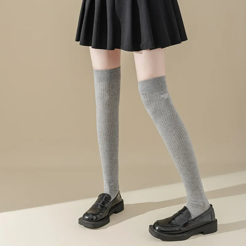 Women Stockings JK Girls Knitted Cotton Knee High Socks Thigh High Stockings Women College Style Solid Color Long Socks Stocking