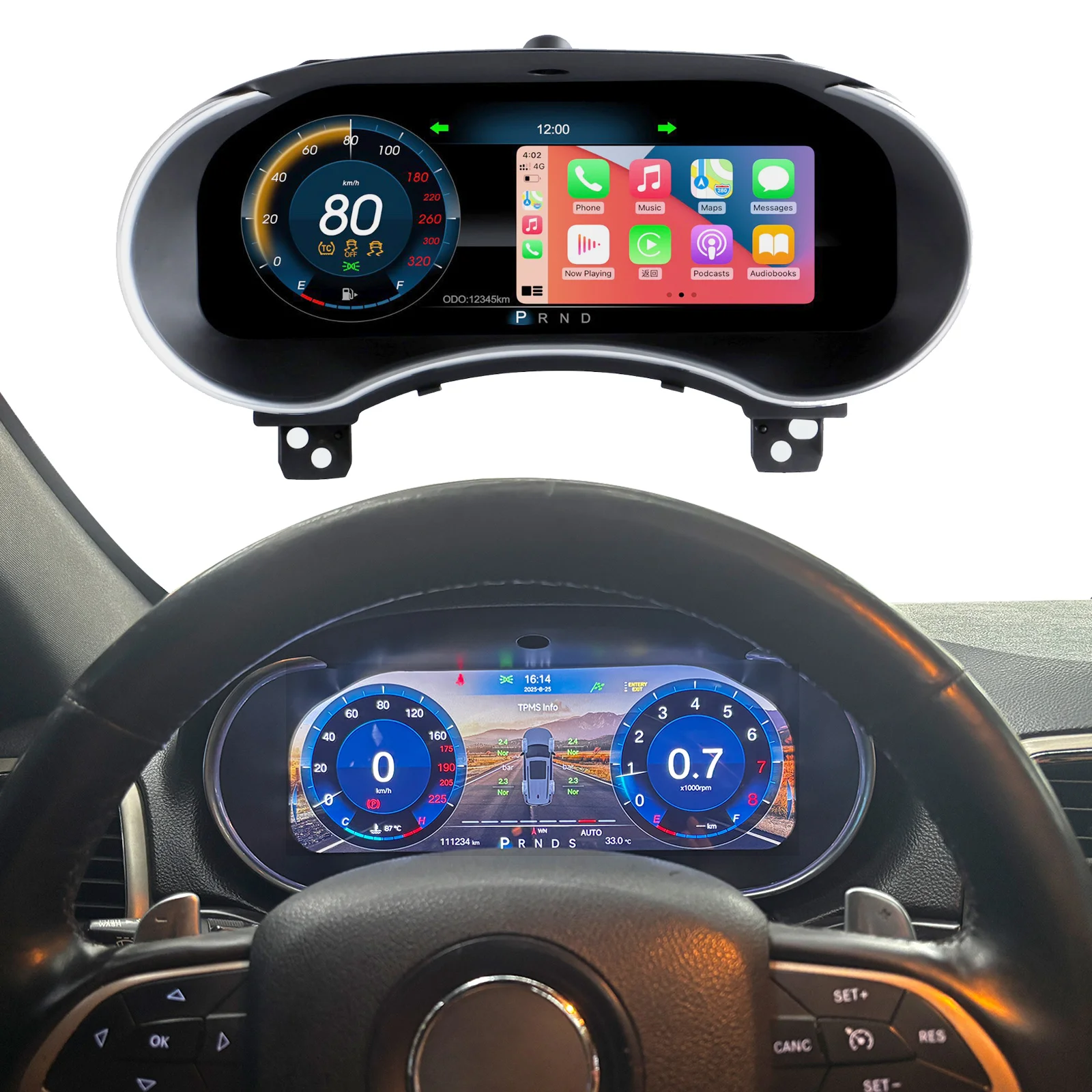 

12.3’’ digital instrument cluster for Jeep Grand Cherokee 2014-2018 dashboard speedometer gauge, Carplay Android Auto, LCD